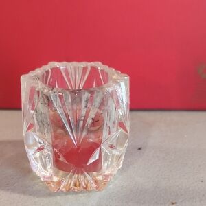 Vintage 24% Lead Crystal Glass Candle Holder (Only One) Used Red Candle Inside